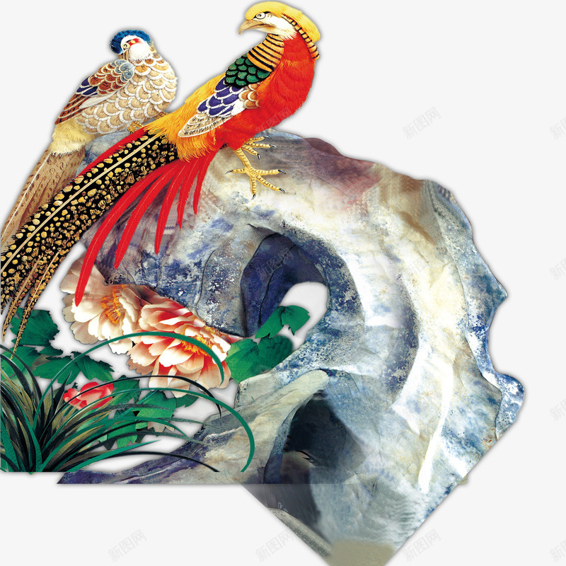 锦鸡png免抠素材_88icon https://88icon.com 水墨 牡丹 石头 锦鸡 长尾巴鸟 鸳鸯