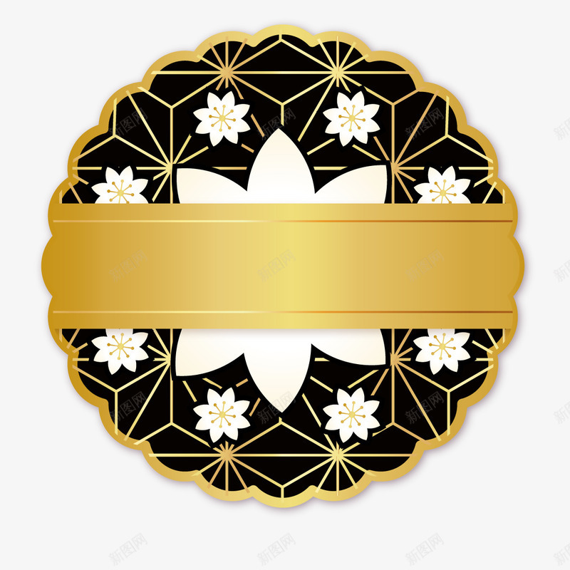 日本黑色和黄金标签圆形中间金色png免抠素材_88icon https://88icon.com 圆形