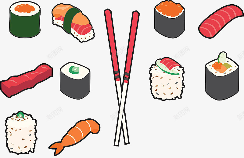 卡通日本料理食物插图png免抠素材_88icon https://88icon.com 卡通 寿司 日本料理 甜虾 生鱼片 筷子 食物插图