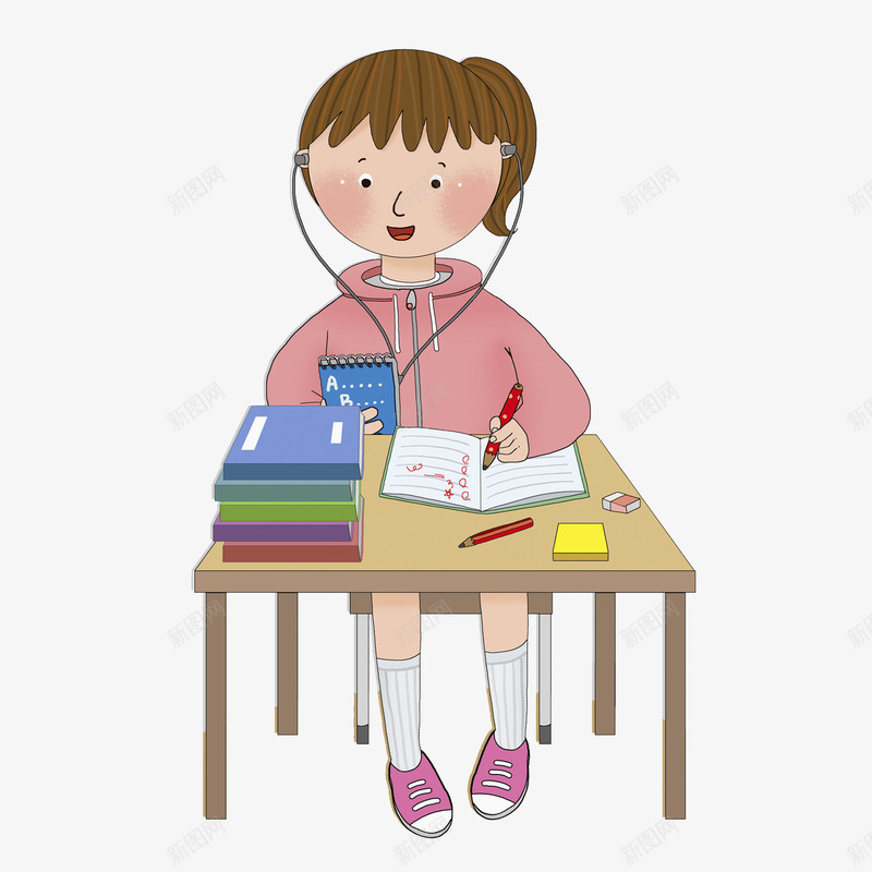 听音乐的女孩png免抠素材_88icon https://88icon.com 上课 书本 做功课 写作业 卡通 可爱的 学生 握笔手势 课堂