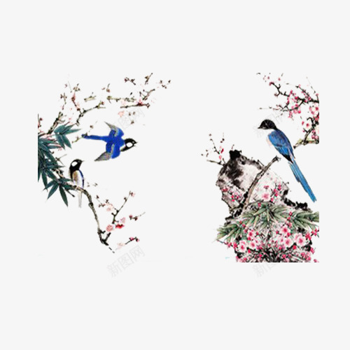山石花鸟图png免抠素材_88icon https://88icon.com 卡通手绘 山石 梅花 花鸟