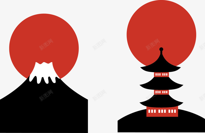 日本特征元素png免抠素材_88icon https://88icon.com 富士山 寺庙 日出 日本