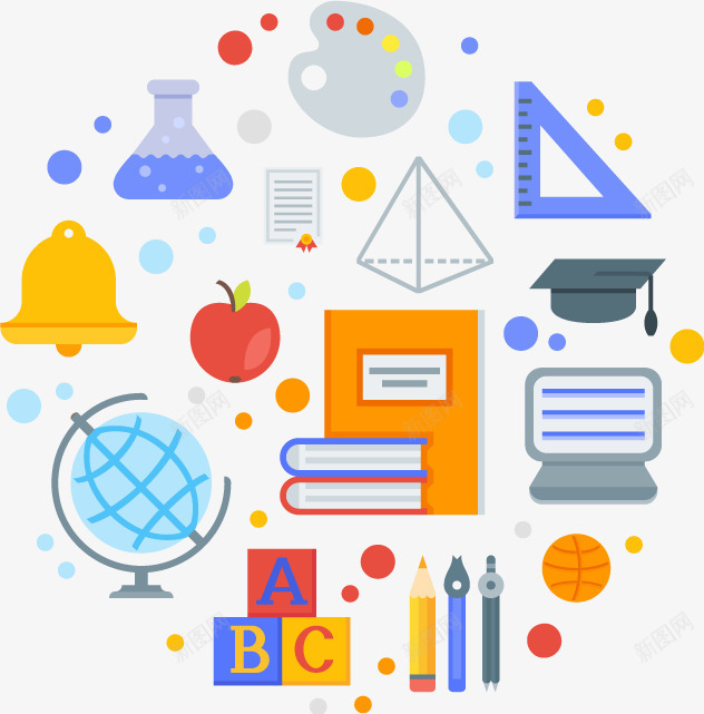 教育元素合集矢量图ai免抠素材_88icon https://88icon.com 书本 地球仪 尺子 篮球 矢量图
