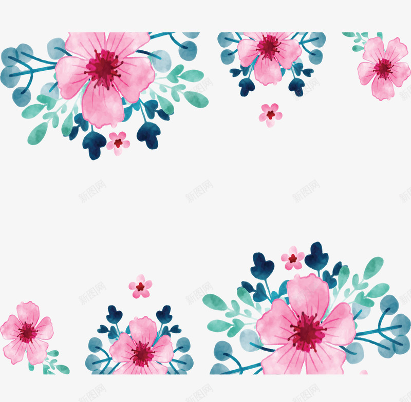 水彩粉红花朵边框矢量图ai免抠素材_88icon https://88icon.com 夏季 小清新 矢量png 粉红色 粉红花朵 花朵边框 矢量图