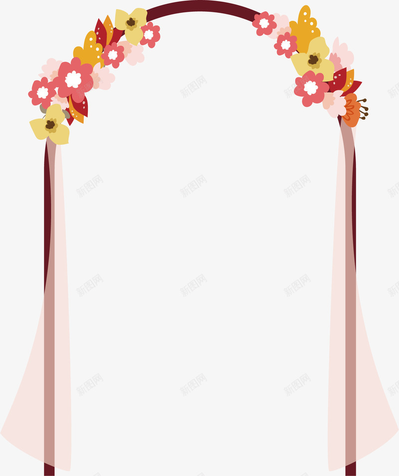 幸福的拱形门矢量图eps免抠素材_88icon https://88icon.com 婚庆素材 拱形门 矢量素材 粉红色 花朵装饰 矢量图