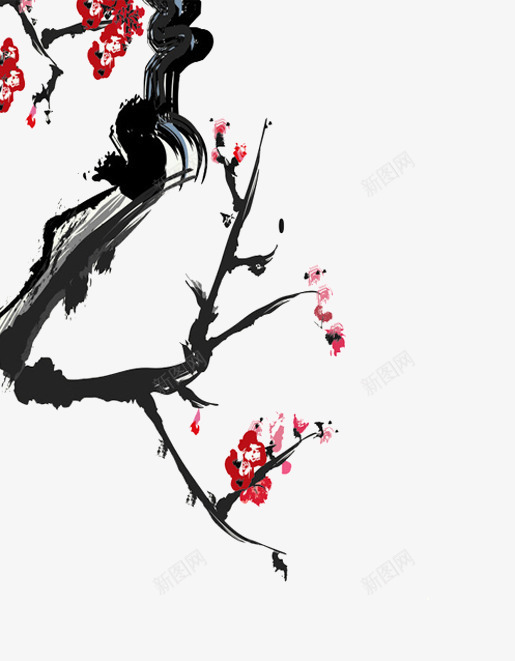 水墨梅花png免抠素材_88icon https://88icon.com 国画梅 水墨画 红梅