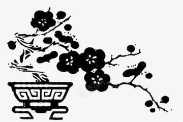 花卉png免抠素材_88icon https://88icon.com 手绘 梅花 花卉 花盆 黑色