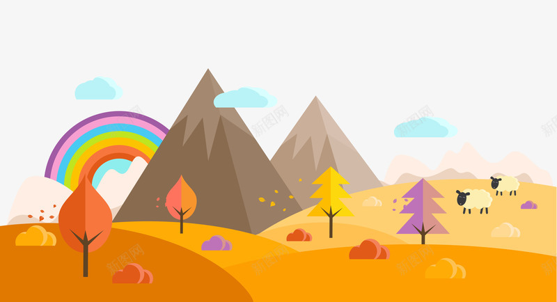 扁平抽象黄色山丘风景png免抠素材_88icon https://88icon.com 可爱 山丘 彩色落日 扁平山 黄色