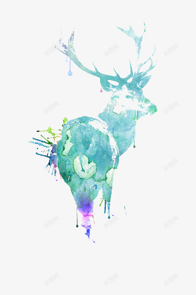 水墨梅花鹿png免抠素材_88icon https://88icon.com 动物 动物元素 动物素材 图片 手绘图片 梅花鹿 水墨