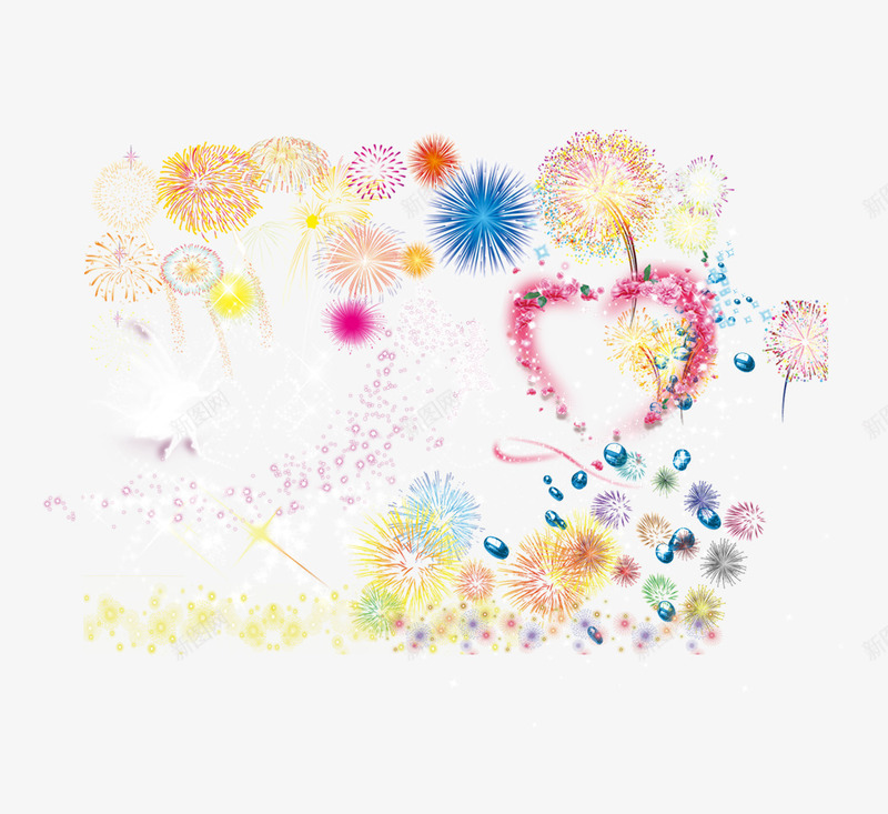 烟花psd免抠素材_88icon https://88icon.com 彩色烟花 心形烟花 节日烟花