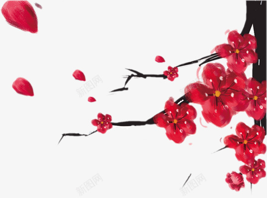 红色墨迹文艺花朵梅花树枝png免抠素材_88icon https://88icon.com 墨迹 文艺 树枝 梅花 红色 花朵