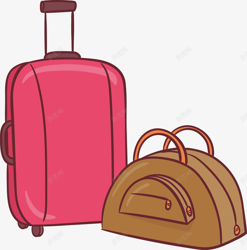手绘旅游行李箱矢量图eps免抠素材_88icon https://88icon.com 手绘行李箱 旅游季 棕色手提袋 矢量png 粉红色旅行箱 行李箱 矢量图