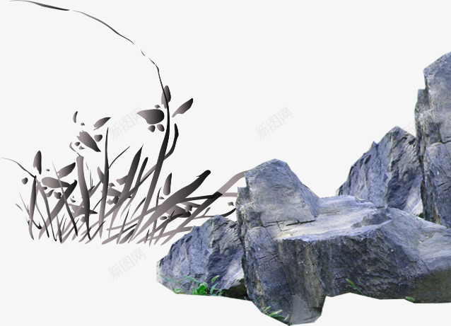 兰花与石头png免抠素材_88icon https://88icon.com 兰花草 国画 大石块 手绘兰花草