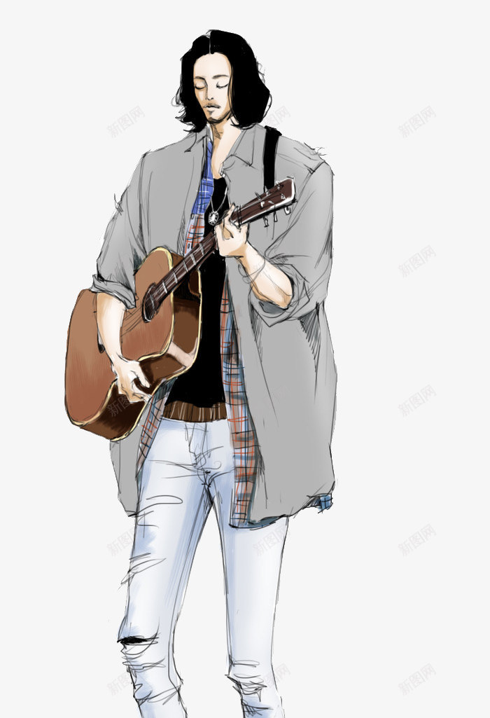 流浪音乐者手绘插画png免抠素材_88icon https://88icon.com 手绘帅气男孩 手绘音乐人 手绘音乐男孩 浪子