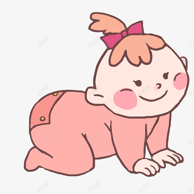 卡通在地上爬的婴儿png免抠素材_88icon https://88icon.com 卡通 在地上爬 女孩 婴儿 小辫子 粉红色