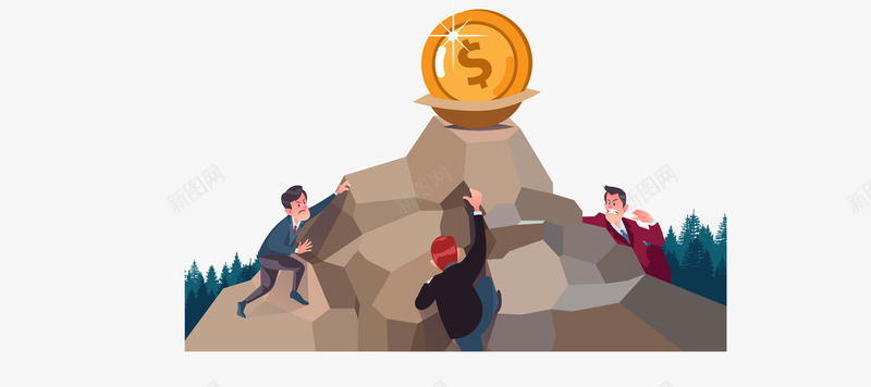 爬山抢金币矢量图eps免抠素材_88icon https://88icon.com 创意 抢金币 挣抢 植物 爬山 男人 石头 矢量图