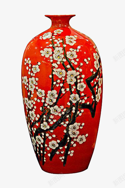 红底梅花花瓶png免抠素材_88icon https://88icon.com 中国风 传统 梅花 花瓶