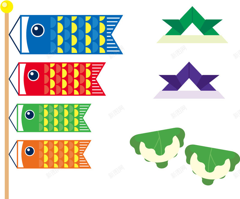 手绘卡通风格鲤鱼旗和饭团png免抠素材_88icon https://88icon.com 五月五日 和风 夏天 日本传统图案鲤鱼 日本文化 日本鱼旗 男孩节 端午节 鲤鱼旗