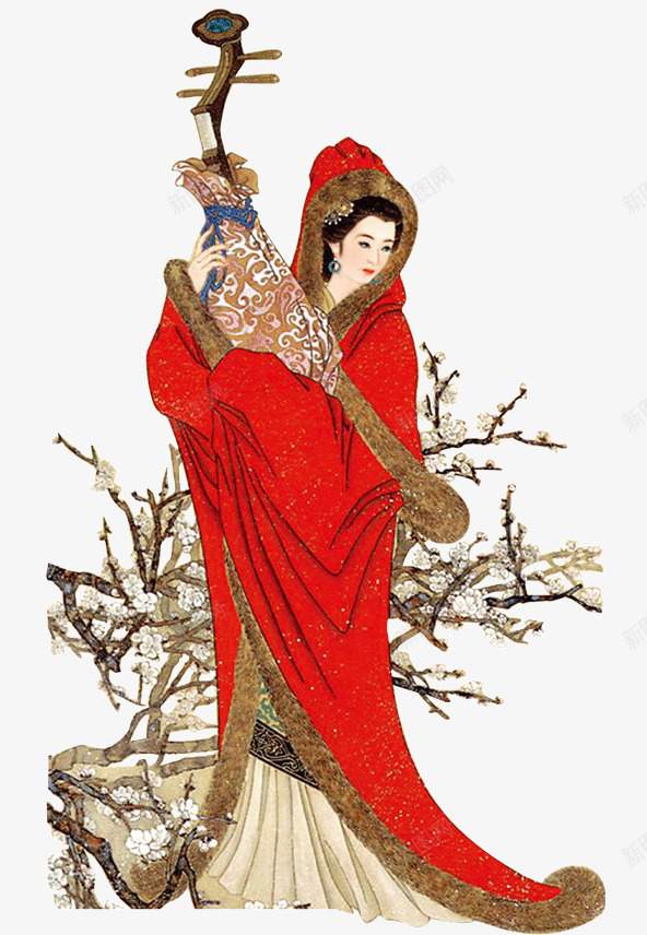古典美女png免抠素材_88icon https://88icon.com 梅花 琵琶 红色 美女