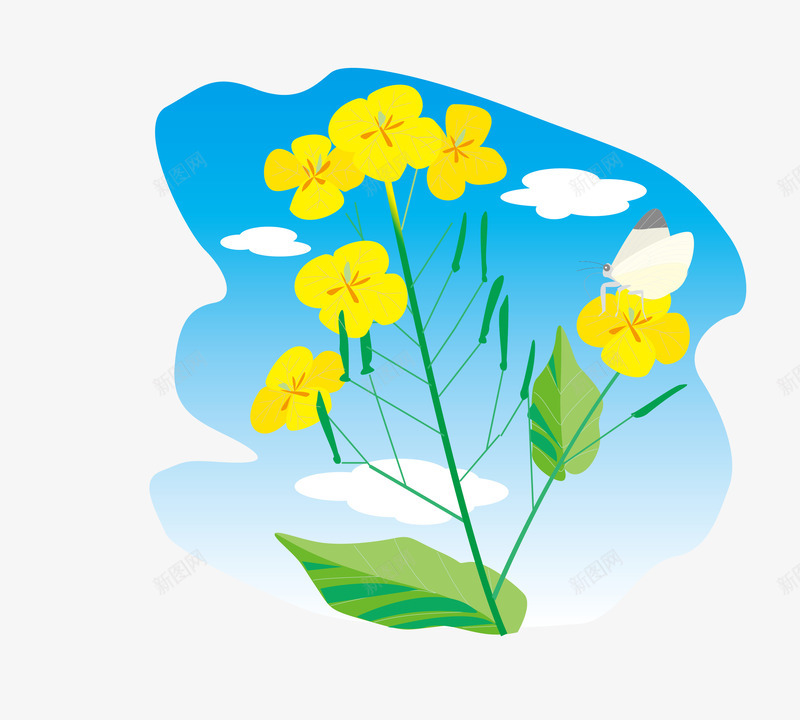 卡通蓝色天空花朵png免抠素材_88icon https://88icon.com 卡通 蓝色天空 蝴蝶 黄色花朵