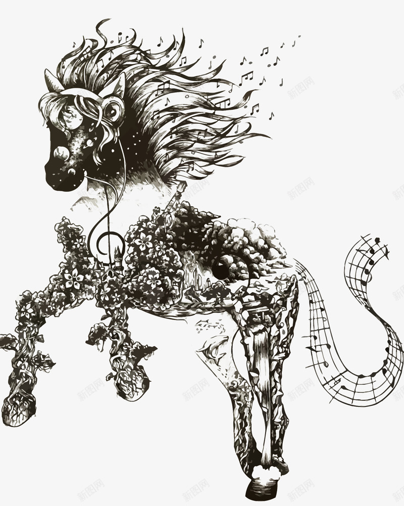 音乐花马矢量图eps免抠素材_88icon https://88icon.com PNG PNG图片 PNG图片素材 PNG素材 PNG素材免费 PNG素材免费下载 手绘 花朵 音乐 音乐符号 马 矢量图