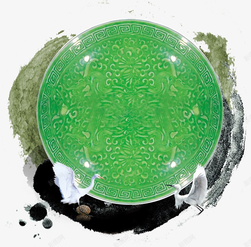 漂亮的玉佩psd免抠素材_88icon https://88icon.com 仙鹤 水墨 玉佩 白鹤 石头 碧玉