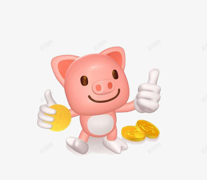 拿着金币粉红小猪png免抠素材_88icon https://88icon.com 真棒 竖大拇指 粉猪 金币 钱财
