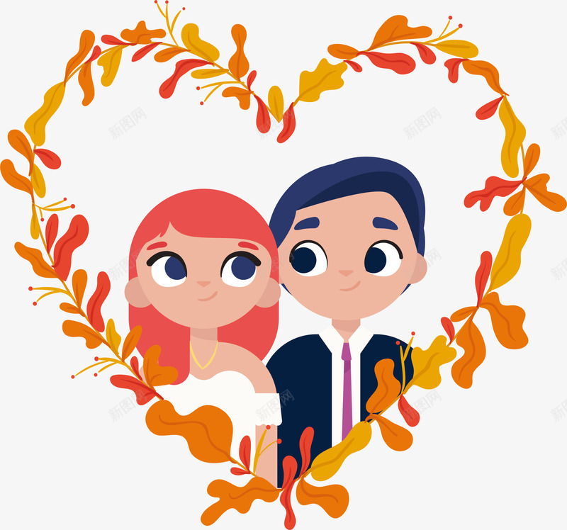 枫叶装饰爱心婚礼请帖png免抠素材_88icon https://88icon.com 婚礼请帖 枫叶 枫叶边框 爱心边框 矢量png 结婚小人