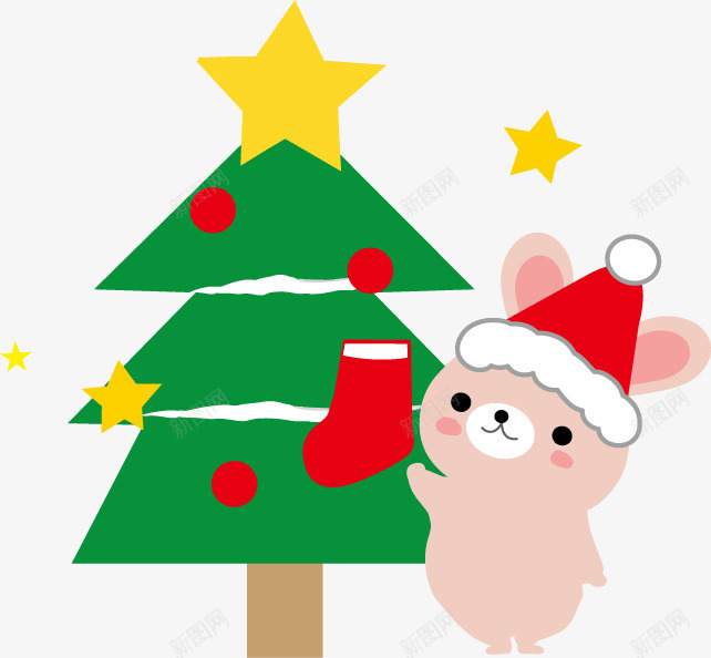 手绘粉色兔子冬季圣诞树png免抠素材_88icon https://88icon.com 兔子 冬季 圣诞树 粉色