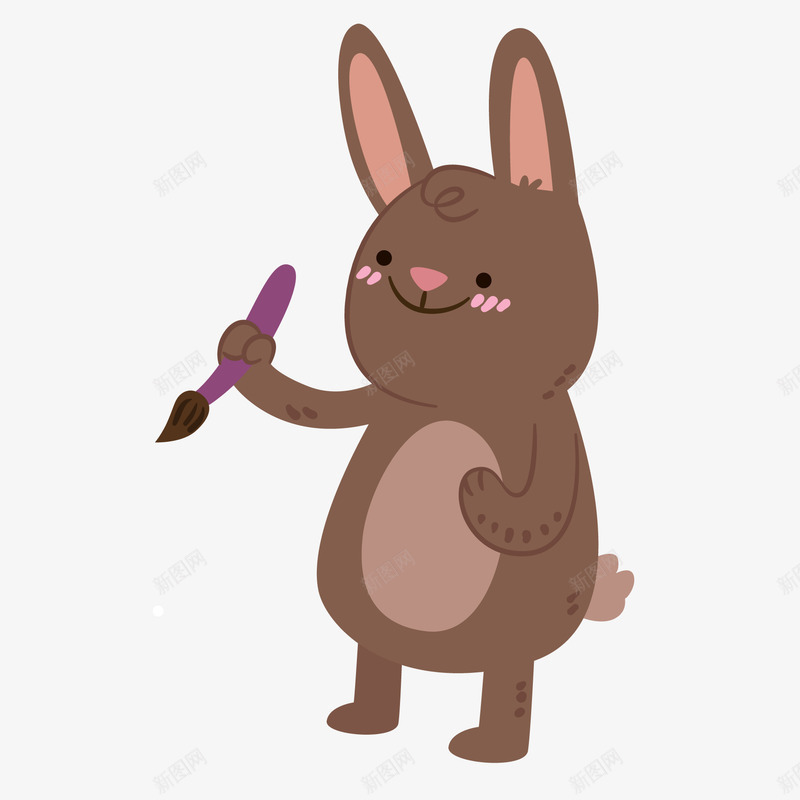 卡通手绘拿着画笔的小兔子矢量图ai免抠素材_88icon https://88icon.com 动物设计 卡通 小兔子 彩绘 手绘 画笔 矢量图