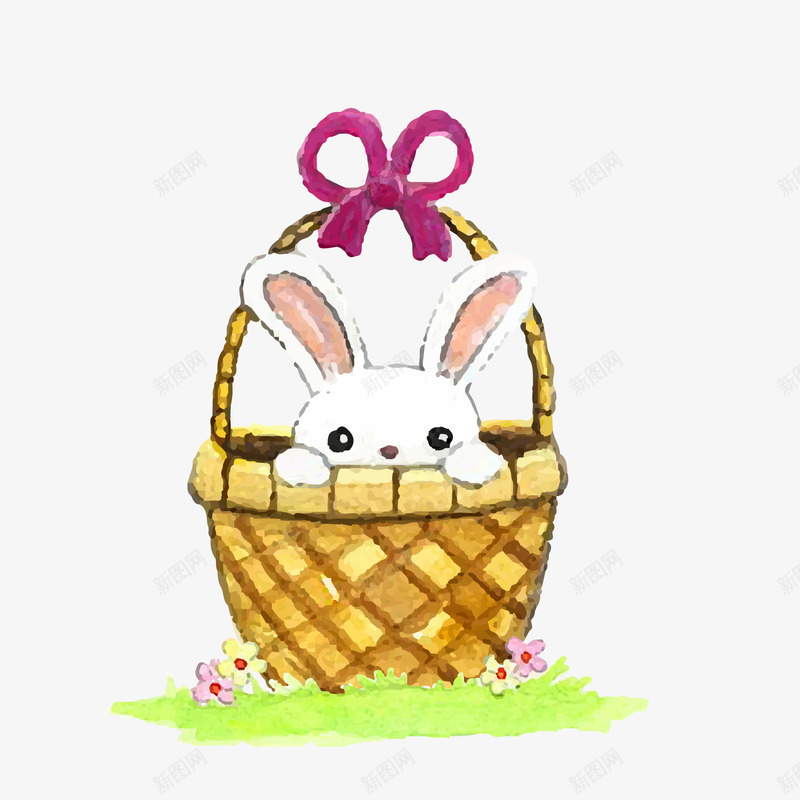 卡通竹篮中的白色兔子png免抠素材_88icon https://88icon.com 卡通兔子 可爱兔子 水彩绘 白色兔子 竹篮 背景装饰