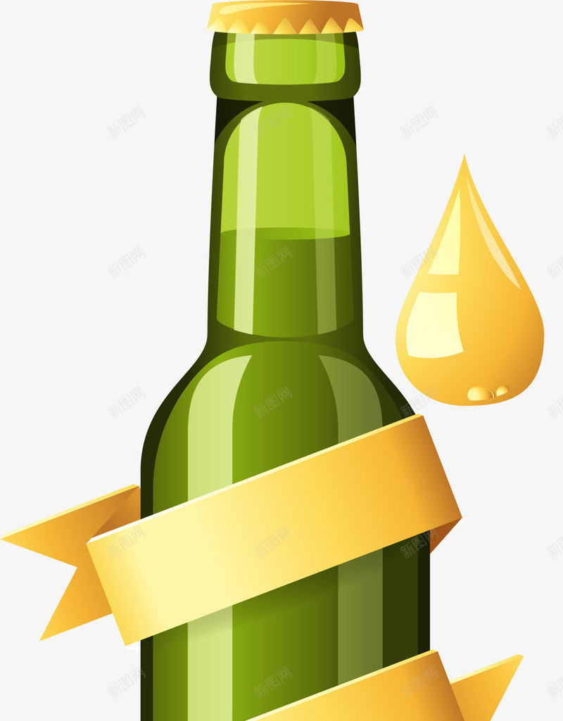 绿色玻璃啤酒瓶子png免抠素材_88icon https://88icon.com 啤酒 玻璃瓶子 绿色瓶子 绿色酒瓶 酒水瓶子 金色水滴