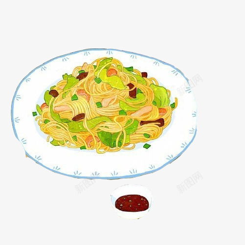 拌面手绘画片psd免抠素材_88icon https://88icon.com 手绘美食 拌面 色彩画 面条