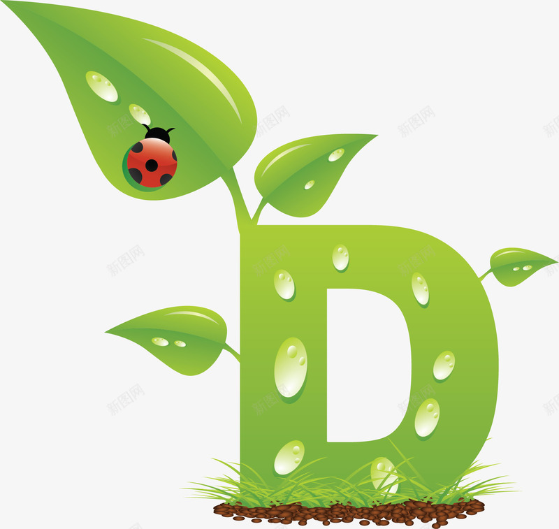 字母Dpng免抠素材_88icon https://88icon.com D 创意D 卡通装饰 土壤 字母D 小草 树苗 水珠 绿色