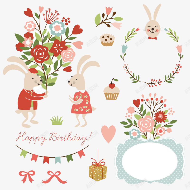 生日主题边框和兔子png免抠素材_88icon https://88icon.com 生日主题边框和兔子矢量生日主题边框和兔子模板下载生日主题边框礼物盒兔子花朵花卉动物