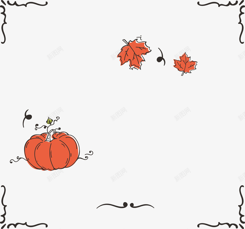 手绘南瓜枫叶边框矢量图ai免抠素材_88icon https://88icon.com 南瓜 手绘南瓜 手绘风 枫叶 矢量png 红枫叶 矢量图