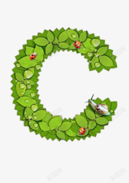 树叶字母Cpng免抠素材_88icon https://88icon.com 字母 树叶 水滴 水滴字体 绿叶 蜗牛