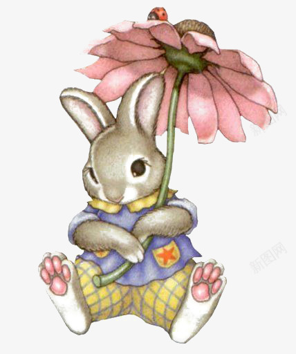 拟人兔子png免抠素材_88icon https://88icon.com 兔子 动物 卡通 复古 手绘 拟人 插画 花朵