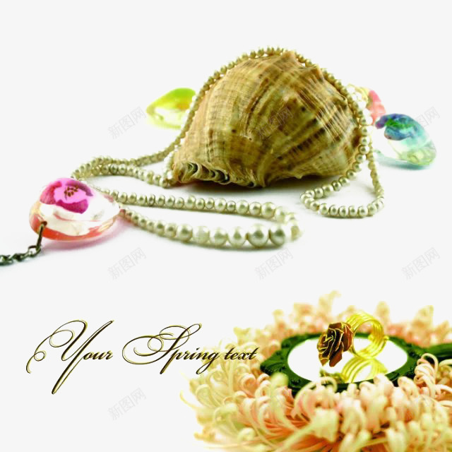 粉红菊花和小饰物png免抠素材_88icon https://88icon.com 宝石 海螺 美丽 项链 鲜艳
