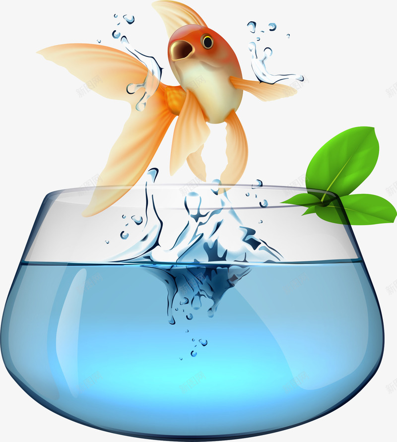 鱼缸里跳起的金鱼png免抠素材_88icon https://88icon.com 卡通金鱼 喷溅 水滴 水花 矢量金鱼 跳到大鱼缸 金鱼 鱼缸