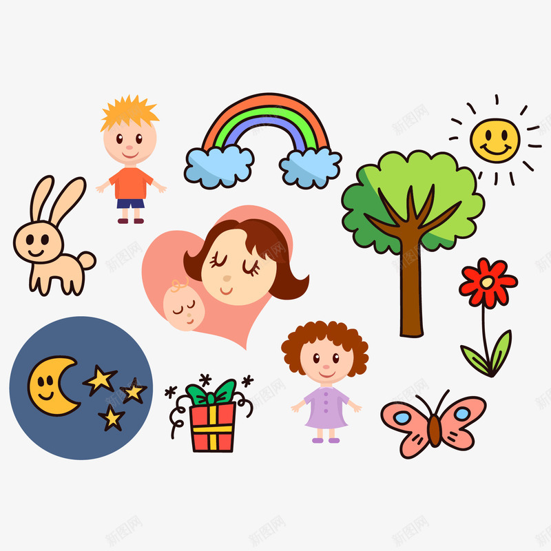 可爱兔子树木花朵彩虹矢量图ai免抠素材_88icon https://88icon.com 兔子 可爱 彩虹矢量 矢量可爱 花朵树木 花朵矢量 矢量图