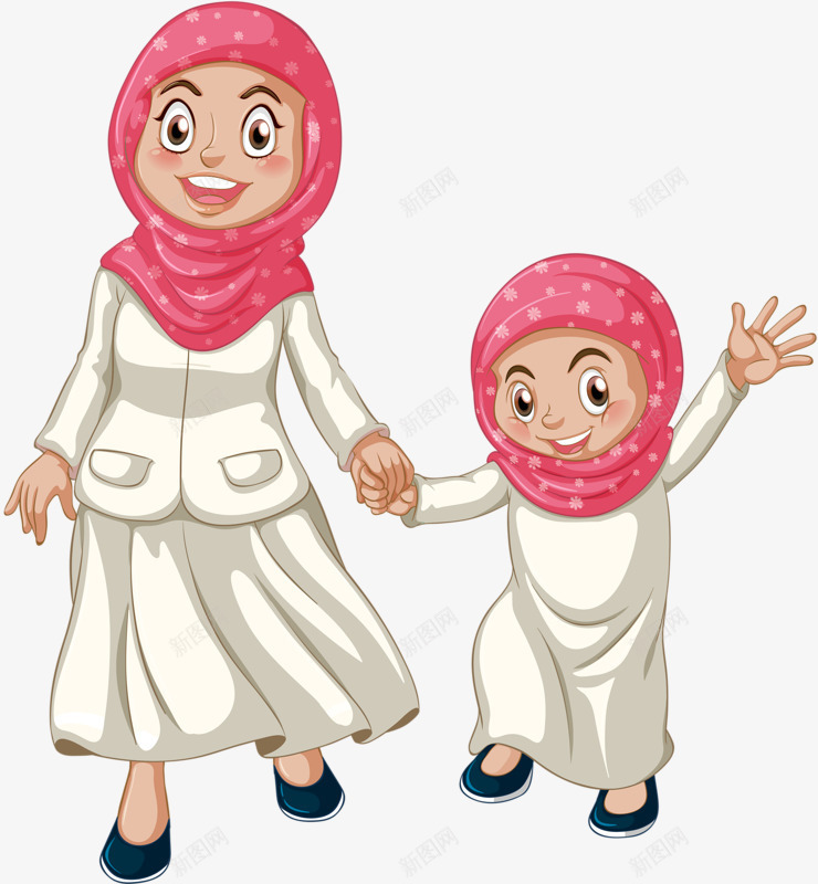 卡通少数民族装饰png免抠素材_88icon https://88icon.com 头巾 波点头巾 白色衣服 粉红色