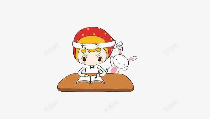 红帽子女孩png免抠素材_88icon https://88icon.com 书桌 做题 写字 发带 小兔子