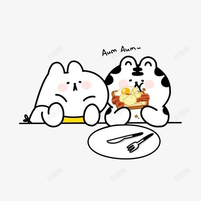 卡通兔子和老虎吃薯片png免抠素材_88icon https://88icon.com 兔子 刀叉 卡通 吃薯片 吃货 手绘 插画 老虎 薯片