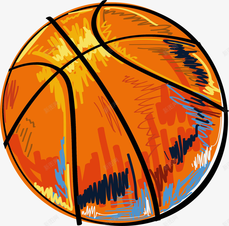 手绘橙色篮球png免抠素材_88icon https://88icon.com 免抠PNG 多彩 手绘 橙色 篮球 线条 运动