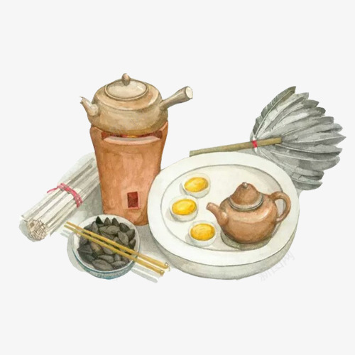 老式老式火炉手绘画片png免抠素材_88icon https://88icon.com 扇子 火炉 生活工具 色彩画 茶壶 面条
