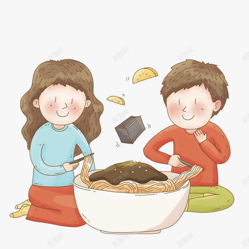 温馨夫妻享受杂酱面png免抠素材_88icon https://88icon.com 卡通 多彩 手绘 温馨 筷子 红色 面条 饼干