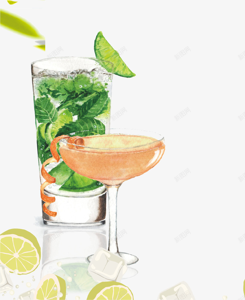 手绘清新水果茶插画psd免抠素材_88icon https://88icon.com 休闲 夏季 手绘 手绘插画水果茶奶 插画 柠檬 水果 清新 酒杯