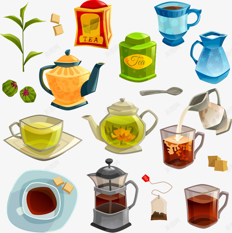 茶壶与茶叶矢量图ai免抠素材_88icon https://88icon.com 卡通茶叶 卡通茶壶 矢量茶壶 茶叶 茶壶 矢量图