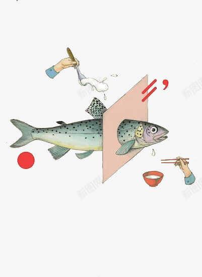 手绘鱼png免抠素材_88icon https://88icon.com 勺子 手势 筷子 食物 鱼